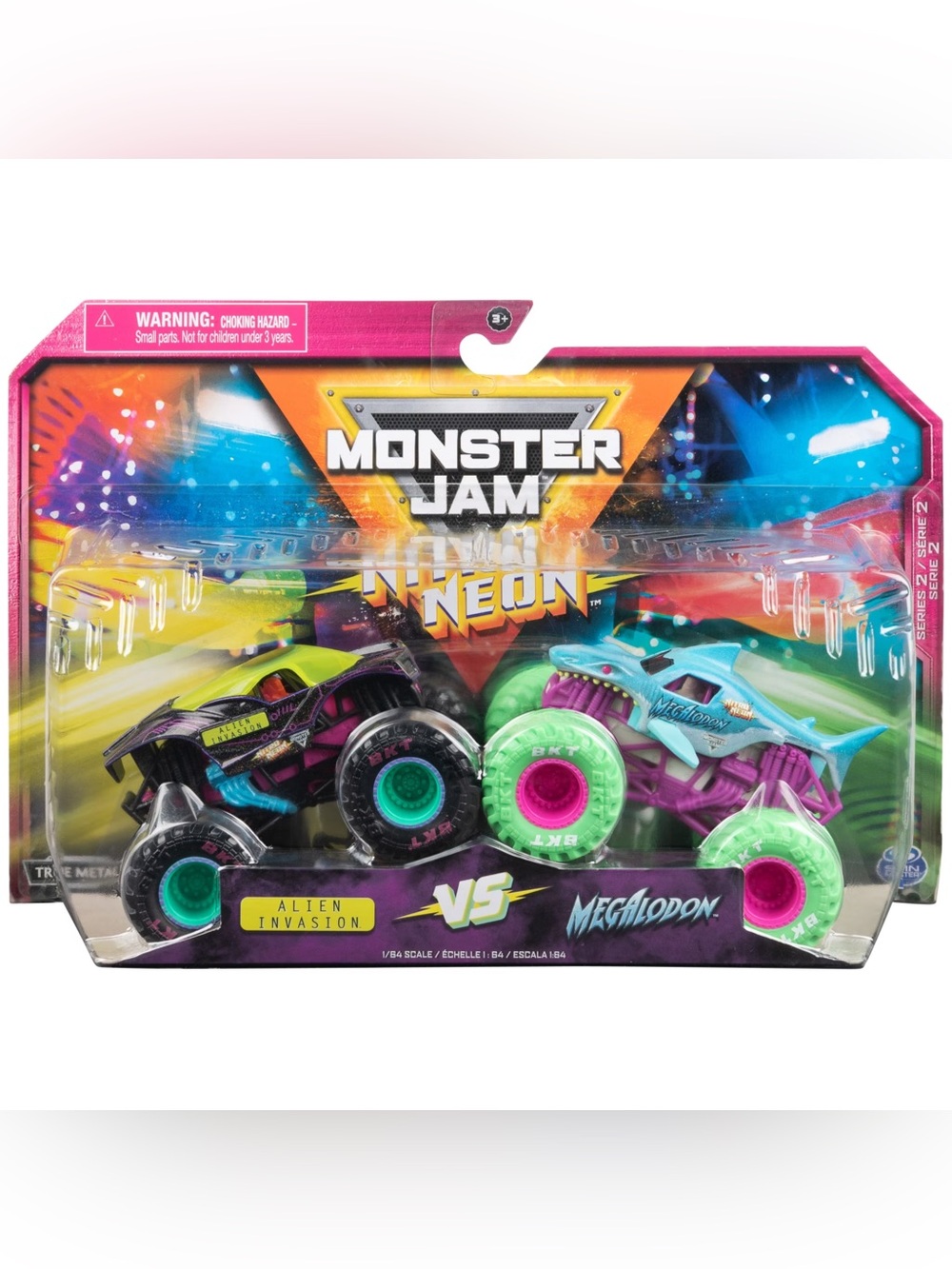 Monster Jam 2023 Nitro Neon Series 2-Pack Alien Invasion vs Megalodon